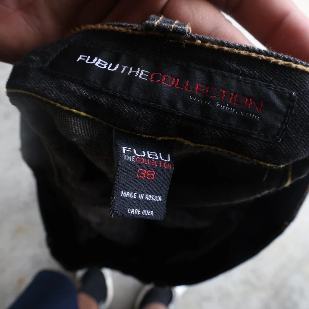 Y2K FUBU The Collection Men's Jeans Size‎ 38 Black Baggy Hip Hop Embroidered